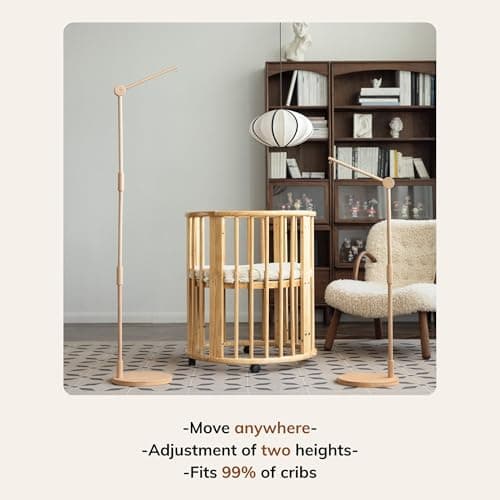 Lanttoe Wooden Floor-Standing Crib Mobile Arm Pro 61 Inches for Baby Nursery-Movable Baby Mobile Hanger with Strong Anti-Dumping Attachment-100% Natural Beech Wood-Thicker Wooden Pole-UpgradeThickened - Thumbnail 3