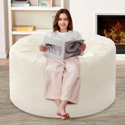 HABUTWAY 3ft Bean Bag Chair Giant Bean Bag Chairs with Memory Foam Filled, Large Beanbag Chair with Removable Dutch Velvet Cover for Living Room, Bedroom, Dorm, White - Image 1
