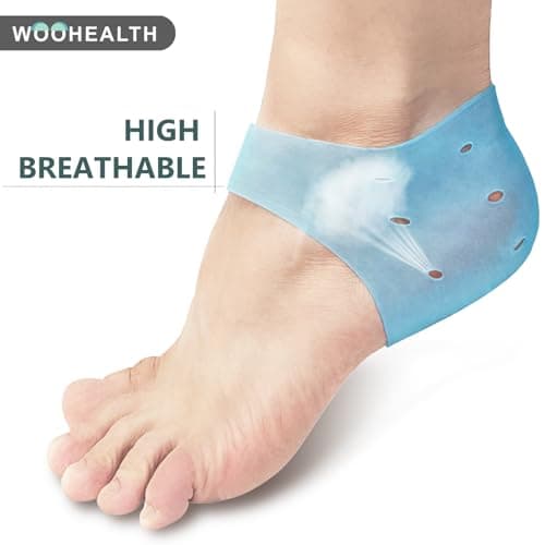 WOOHEALTH Silicone Heel Protectors for Cracked Heels, Gel Blister Prevention for Boots, Gel Heel Cups for Plantar Fasciitis for Men and Women's Heel Pain Relif (2Pairs-Light Blue) - Thumbnail 3
