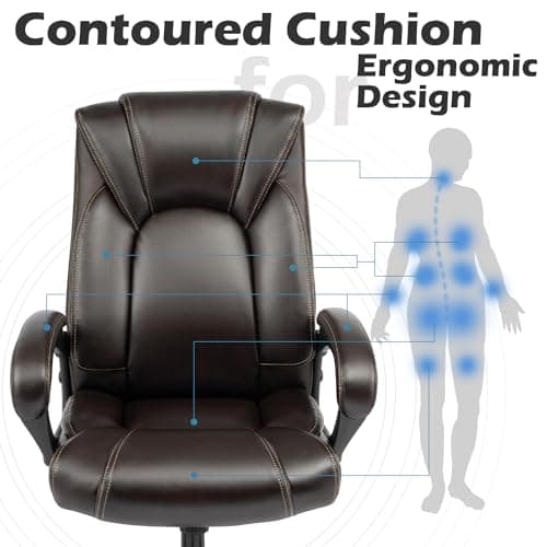 OUTFINE Office Chair Executive Office Chair Desk Chair Computer Chair with 5-Year hydrolysis-Resistant Leather Spring Cushion Ergonomic Support Tilting Function Upholstered in Bonded Leather (Brown) - Thumbnail 5