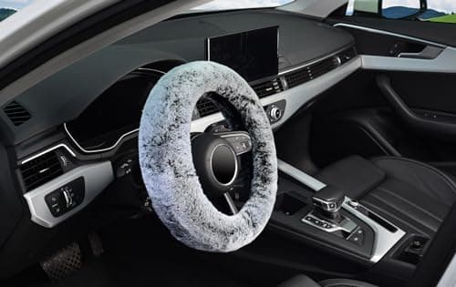 KAFEEK Frost Fluffy Microfiber Plush Steering Wheel Cover for Winter Warm, Universal 15 inch Soft Fuzzy Steering Wheel Cover,Cool Black - Thumbnail 5