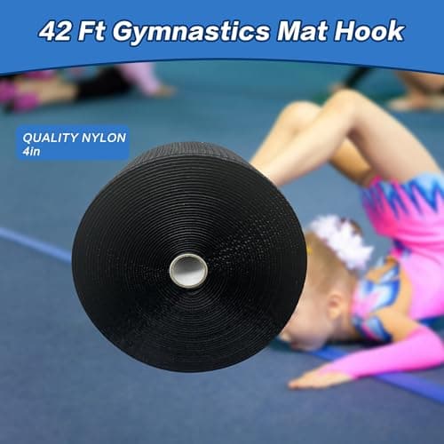 42 ft Gymnastics Mat Hook for Carpet Bonded Foam, 4" Wide Hook Mat Fastener for Tumbling, Fastener Nylon Hook Mats for Cheerlead Gym Floor, Black - Thumbnail 2