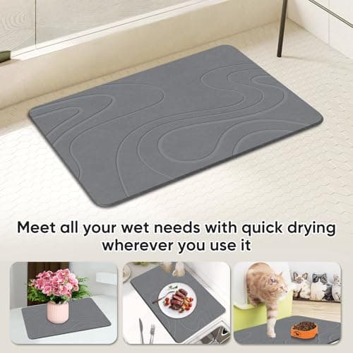 Jiloma Stone Bath Mat Diatomite Stone Mats for Bathroom Non-Slip Diatomaceous Earth Shower Mat Super Absorbent Bathroom Floor Mat Natural Easy to Clean(24 * 16 Grey) - Thumbnail 4