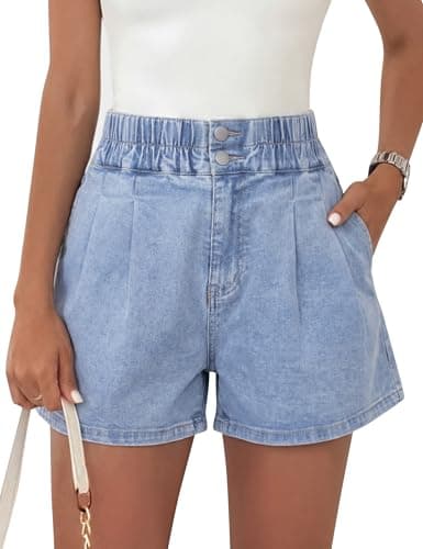 Nitzana Women's Denim Shorts Summer Baggy Elastic High Waisted Wide Leg Jean Shorts with Pockets Trendy 2026 Light Blue XL - Image 1