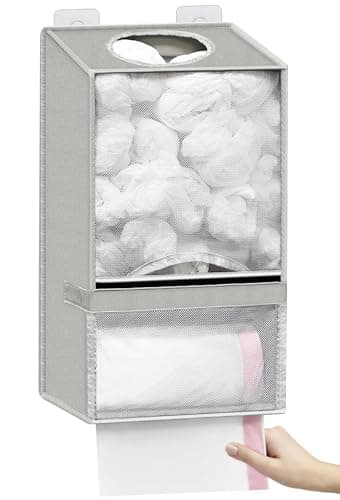 Spaclear Wall Mount Plastic Bag Holder - Large Oxford Cloth Grocery Bag Holder, 2-in-1 Plastic Bags Organizer with Trash Roll Dispenser for Home Kitchen Closet Cabinets Sink, Gray - Image 1