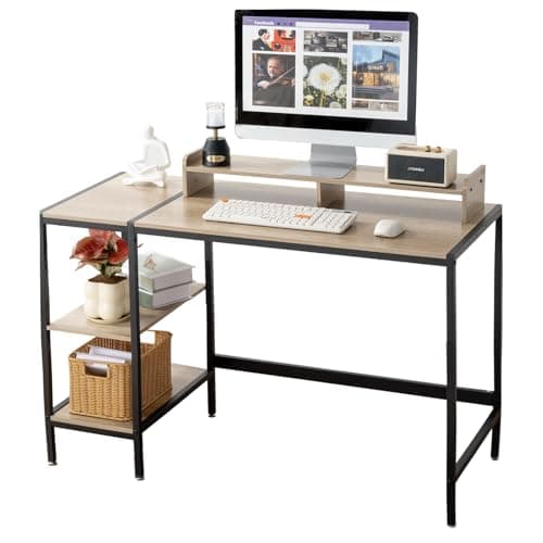 MINOSYS 47-inch Computer Desk with Storage Shelf - Gray Ideal Gaming Desk for Bedrooms, Small Spaces, and Home Offices Modern Writing Desk for PCs. - Image 1