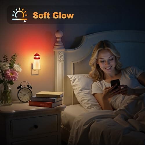 JandCase Night Lights Plug into Wall,3D Printed Beacon Night Light,3000K Plug in Nightlight with Dusk to Dawn Sensor,0-100LM Adjustable Brightness for Rooms Bathroom Hallway - Thumbnail 5