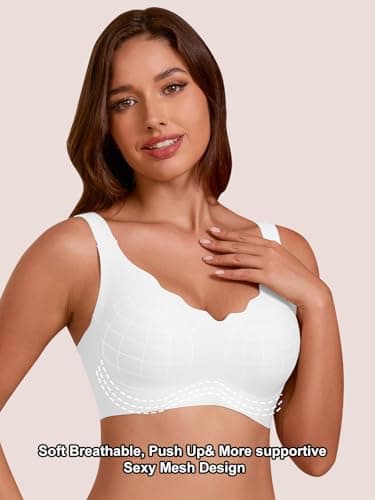 COCOMARTS Jelly Bras for Women No Underwire Seamless Push Up Scalloped Tshirt Bralettes Comfortable Wireless Everyday Bra White Small - Thumbnail 2