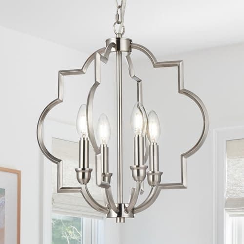 ACANER 4-Light Brushed Nickel Chandelier, Modern Dining Room Light Fixtures Over Table, Geometric Hanging Pendant Light for Bathroom, Foyer, Hallway, Kitchen, Entryway - Image 1