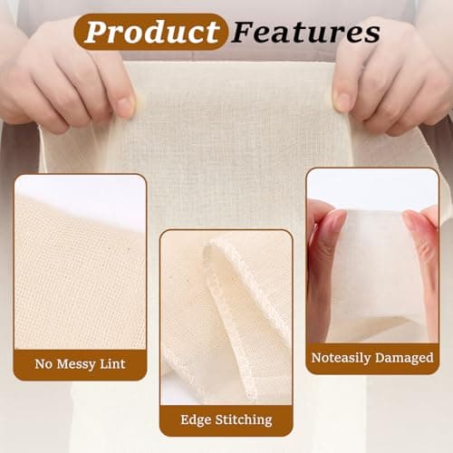16PCS Reusable Cheese Cloths, Organic Cotton Cheese Cloths 20x20 inches, Suitable For Filtering, With Edges, Cheese-Making, Juicing, Baking and Turkey Cooking. - Thumbnail 3