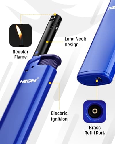 NEON Candle Lighter, Butane Refillable Wind-Resistant Flame, Ultimate Long Neck Lighter for BBQ, Camping, DIY, 5-Pack - Thumbnail 2