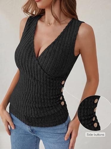 ANRABESS Tank Tops for Women V Neck Sleeveless Sexy Top Ribbed Slim Fitted Tanks, 2026 Casual Summer Daily Wear & Going Out Black Small - Thumbnail 4