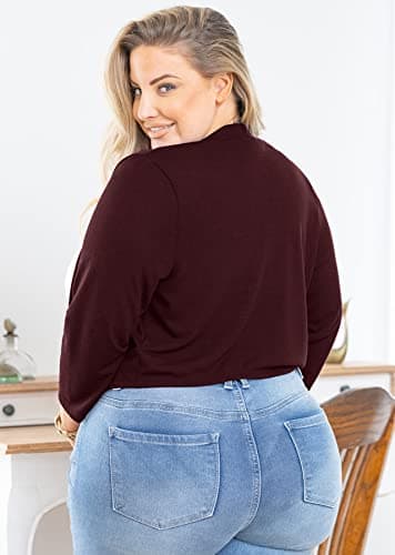 AusLook Bolero Plus Size 3/4 Sleeve Christmas Cardigan for Women Burgundy 3X Lightweight Tops Open Front Knit Cropped Bolero Shrug Sweater Coat for Summer Evening dresses - Thumbnail 2
