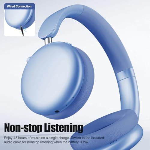 Wentronic Y06 Noise Cancelling Headphones,58H Playtime and 5 EQ Music Modes Wireless Over Ear Bluetooth Headphones with Microphone,Lossless Audio,Multipoint Connection,Foldable,Lightweight,Blue - Thumbnail 3