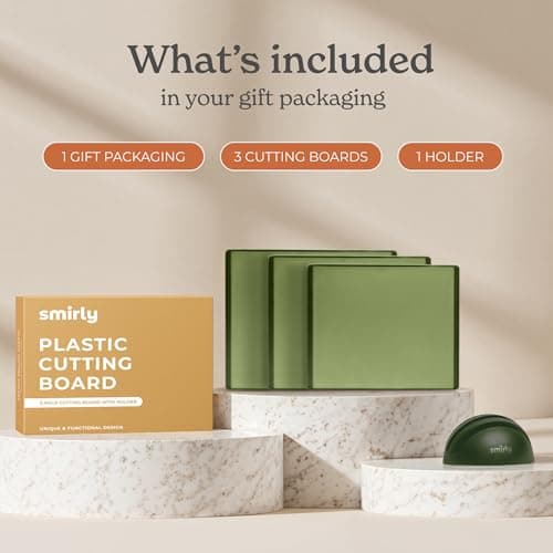 SMIRLY Plastic Cutting Board Set With Holder, Dishwasher Safe Plastic Cutting Boards Set for Kitchen, Cutting Boards for Kitchen - Plastic Chopping Board Set - Thumbnail 2