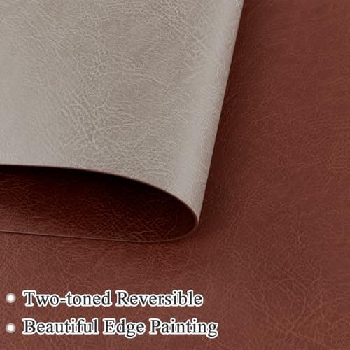 SHACOS Faux Cowhide Leather Placemats Set of 6, Wipeable Heat Resistant Table Mats, Stain Resistant Double Sided Reversible PU Place Mats for Dining Table Kitchen Restaurants, Chestnut and Gray Beige - Thumbnail 2