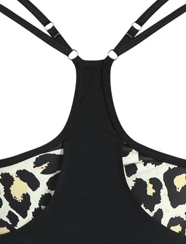 ZAFUL Two Piece Tankini Swimsuit for Women High Waisted Tummy Control Bathing Suit Double Up Tankini Set 1-Leopad b XL - Thumbnail 5