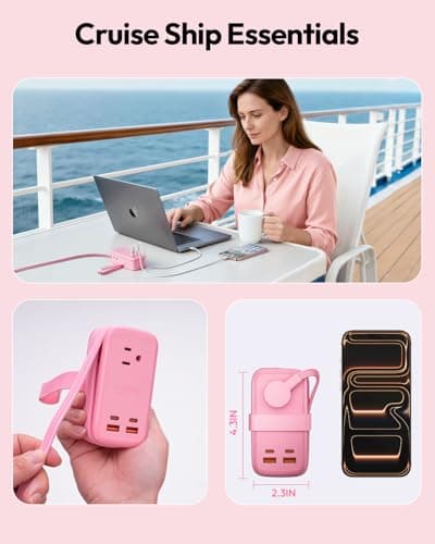 NTONPOWER GAN Ultra 65W Pink Fast Charging Station, Travel Power Strip with 3 Outlets 4 USB (2 USB C), Pink Extension Cord 4Ft, Kawaii Cute Accessories Compatible with MacBook, iPhone - Thumbnail 4