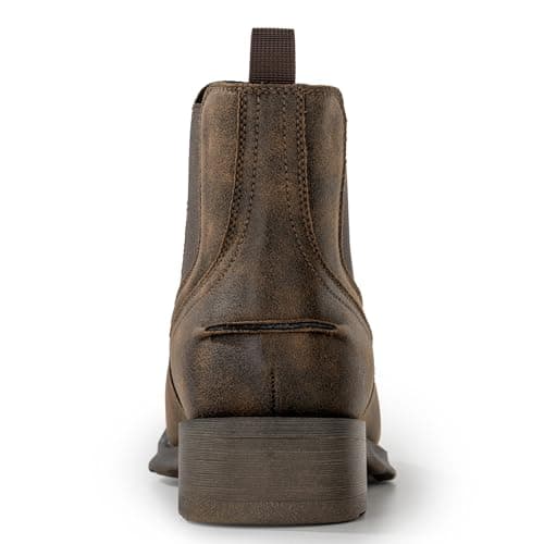WINBIRD Cowboy Boots for Men Square Toe Western Chelsea Boots Slip on Ankle Boots Casual Mens Dress Shoes L001-DBR-PU-8 - Thumbnail 6