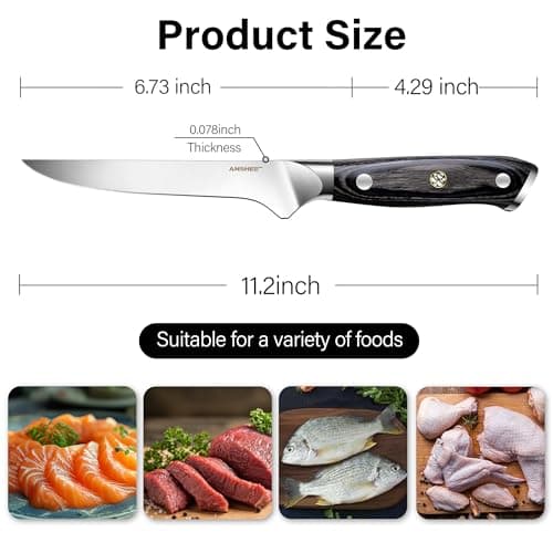 ANSHEE 6 Inch Boning Knife - Full Tang High Carbon Stainless Steel Professional Chef & Kitchen Blade, Multipurpose with Wood Handle Sheath&Gift Box for Meat,Fish Cutting&Deboning (Home&Restaurant Use) - Thumbnail 3