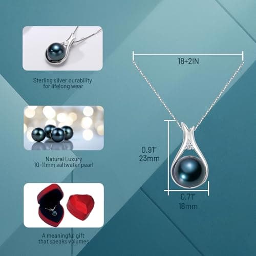 YAMI Tahitian Black Pearl Necklace 10-11mm Saltwater Cultured Pearl Jewelry with 925 Sterling Silver Adjustable Chain for Women, Mom, Wife, Luxury Gift for Birthday, Mother's Day, Anniversary - Thumbnail 4