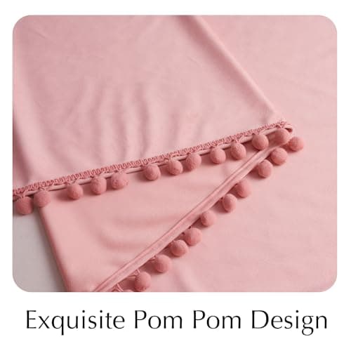 NICETOWN Blush Pink Velvet Curtains 96" Long with Cute Pom-Pom Trim for Living Room – Elegant Privacy Protection Drapes Light Filtering Window Treatments for Girls, 52" W x 96" L, 2 Panels - Thumbnail 5