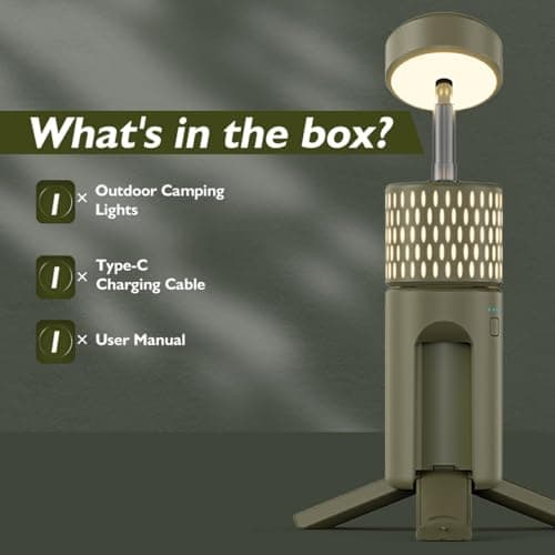 Camping Light Telescopic, Collapsible Tripod Camping Lantern, Rechargeable Camping Lamp with Stand, Dimmable & Portable IPX54 Waterproof Flashlight for Emergency (Military Green) - Thumbnail 6