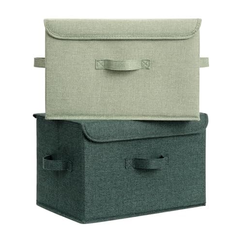 GRANNY SAYS Stoarge Basket with Lid, Decorative Storage Boxes, Closet Storage Bins for Clothes, Collapsible Stackable Organization, Sage Green&Dark Green, 2-Pack - Image 1