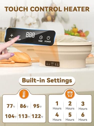 2L Heating Banneton Bread Proofing Basket, Upgrade Timer & 6 Temp Settings, Silicone Sourdough Bread Proofing Basket Set, Electric Thermostatic Banneton Basket with Display (Oval-A) - Thumbnail 3