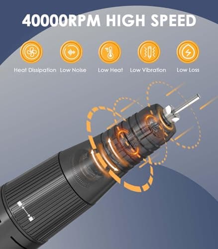 Portable Nail Drill Electric File: 40000RPM Professional Nail E-File for Acrylic Nails Remove Nail Gel Polish Manicure, Rechargeable Cordless Nail Drill Machine with Bits & Base for Salon Home, Black - Thumbnail 4