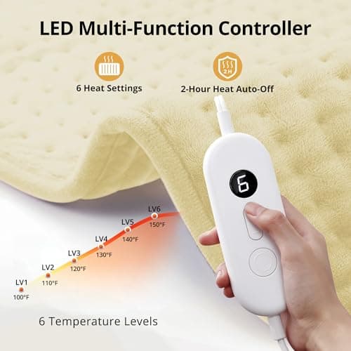 Andola Electric Heating Pad for Back Pain Relief, Extra Large 33" x 17" - 6 Heat Settings for Neck Shoulder Cramp - Moist Heat Therapy - 2h Auto-Off - Machine Washable - Thumbnail 4