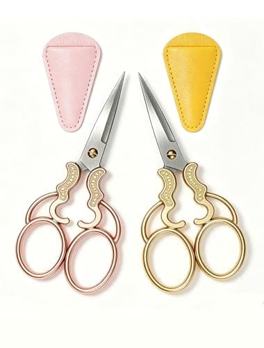 2 PCS Fabric Scissors with 2 Covers- 5-Inch Retro Stainless Steel Precision Scissors, Corrosion & Rust Resistant, Sharp Cutting, Lightweight–Suitable for Embroidery Thread, Paper, Yarn