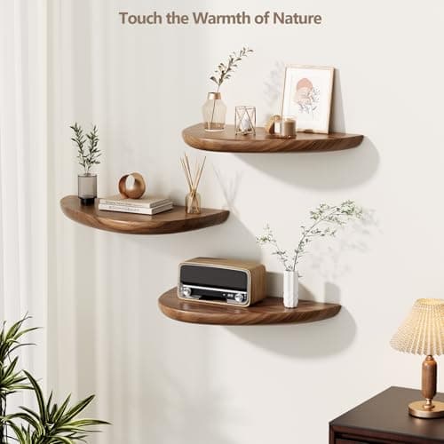 Sueuapp Solid Walnut Floating Shelves for Wall 15.7 Inch Set of 2, Live Edge Wall Mounted Shelf,Rustic Farmhouse Wooden Floating Shelf,Wood Wall Shelves for Bathroom Living Room,Bedroom,Kitchen - Thumbnail 2