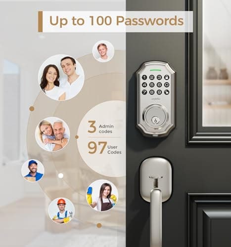 Keyless Entry Door Lock with 2 Handle – Smart Deadbolt, App Control, 100-Code Keypad, One-Time Passcode, Auto Lock & Anti-Peep, Easy Installation for Front Door(Silver+Handle) - Thumbnail 6