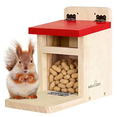 MIXXIDEA Squirrel Feeders for Outside Garden, Wooden Squirrel Feeder Box,Squirrel Feeding Stations with Green Cover, Easy to FillSquirrel Feeding House(Red-1pk) - Image 1