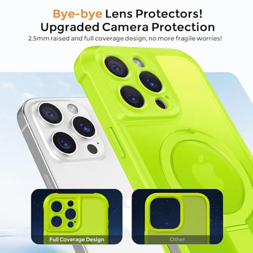 MOCCA Design for iPhone 16 Pro Max Case with Magnetic Invisible Stand [Full Camera Protection] [Compatible with Magsafe] Military Drop Shockproof Translucent Matte Case Cover 6.9",Fluorescent Green - Thumbnail 3