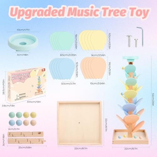 Wooden Marble Run Ball Drop Montessori Toys for Toddlers 4-8 Boys Girls Kids Wood Music Tree Marble Ball Run Game 3-5 8-12 Years Old Learning Color Sorting Sensory Toys Birthday Gift (Height: 20.5") - Thumbnail 2