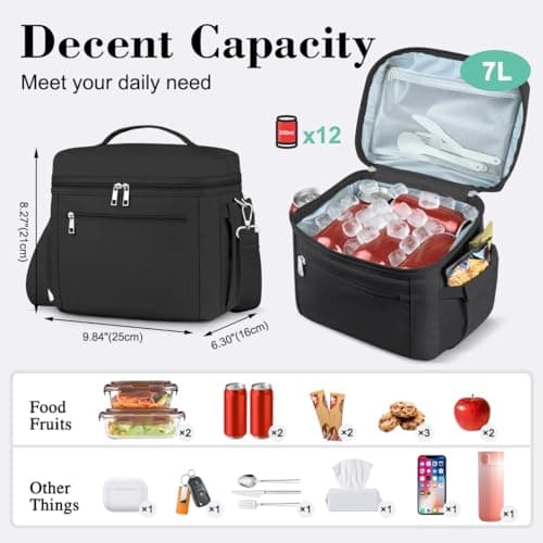DALINDA Insulated Lunch Bag Lunch Box for Women Men,Leak-Proof Cooler Bag Lunchbox Lightweight for Work Picnic,Study,Beach,Camping,Travel - Thumbnail 2