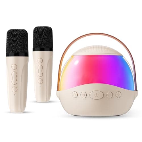 Mini Karaoke Machine Gifts for Kids Adults, Portable Karaoke Speaker with 2 Wireless Microphones, Kids Microphone with Speaker, Birthday Gifts for Girls Boys 3-12+ Year Old (Beige) - Image 1