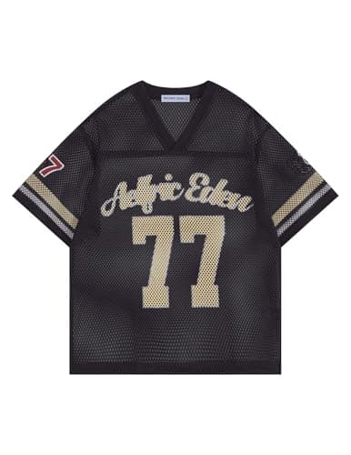 Aelfric Eden Cropped Jersey for Women Mesh Boxy Y2k Shirts V Neck Graphic Tees Football Number Streetwear T Shirt Tops Black - Image 1