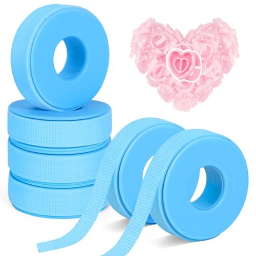 JroyJoy 6 Rolls Lash Tape & 30 Glue Rings for Eyelash Extension, Adhesive Eyelash Tape, Breathable Micropore Fabric Tape for Lashes Extension, Total 60 Yards (Blue) - Image 1
