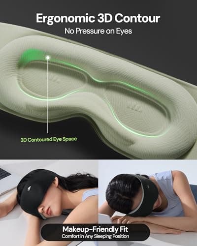 BENEUNDER Sleep Mask for Women Men,3D Contoured Cup Weighted Eye Mask, 100% Light Blockout Blindfold for Flight Nap Travel - Thumbnail 2