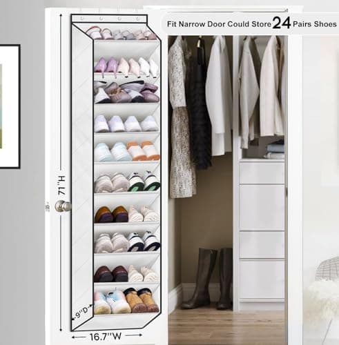SLEEPING LAMB Over The Door Shoe Organizer for Closet with Large Deep Pockets, Narrow Shoe Rack for Door Hanging Boots Storage, White - Thumbnail 2