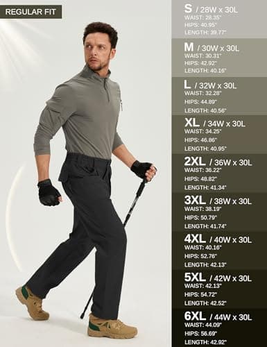 MOURCE Mens Tactical Cargo Pants Waterproof - Lightweight Quick Dry Hiking Pants Men, Black 32L - Thumbnail 6