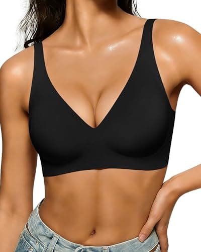 As Fairy 2026 Deep V Wireless Push Up Bras for Women Seamless Bra with Support No Underwire Bralette(Black 36DD) - Image 1