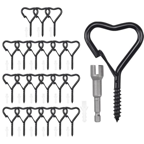 Viweolm Heart-Shaped Screw Hooks for Hanging – Decorative Hooks for Indoor and Outdoor Spaces, Perfect for String Lights, Plants, Wind Chimes, Bird Feeders and Party Décor (Black, 22 pcs) - Image 1