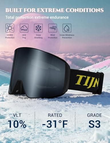 TIJN Ski Snowboard Goggles, Anti-Fog UV400 OTG Snow Goggles for Men Women Youth with 2 Magnetic Interchangeable Lenses, Ouroboros - Thumbnail 4