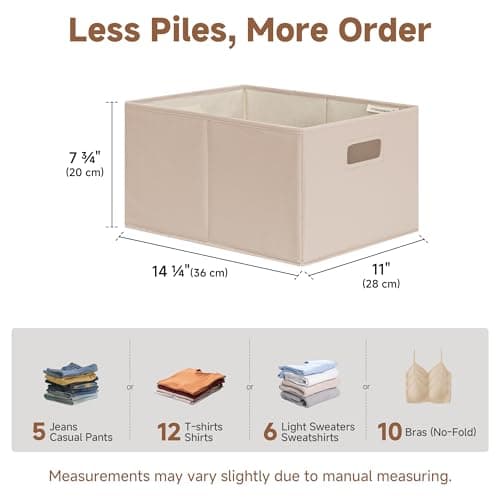StorageWorks Fabric Storage Bins for Shelves, Closet Organizers and Storage Baskets, Collapsible Storage Bins with Cutout Handles, Large, 4-Pack, Light Brown - Thumbnail 3