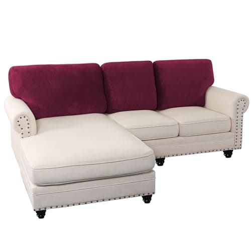 PrinceDeco Velvet Cushion Covers for Sectional Couch, 3 Back Cushion, Burgundy