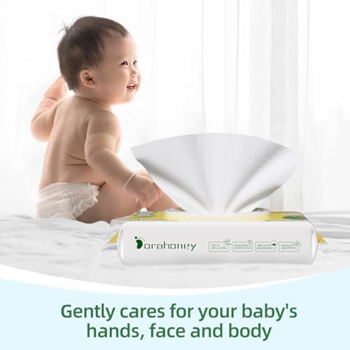 Dorahoney 100% USA Cotton Baby Wipes for Sensitive Skin, 99% Purified Water Unscented Wet Wipes, Hypoallergenic & Plastic-Free, 768 Count (12 Flip-Top Packs of 64) - Thumbnail 5
